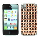Wholesale iPhone 4 4S Glass Stud Cube Bling Crystal Diamond Case (Light Gold)